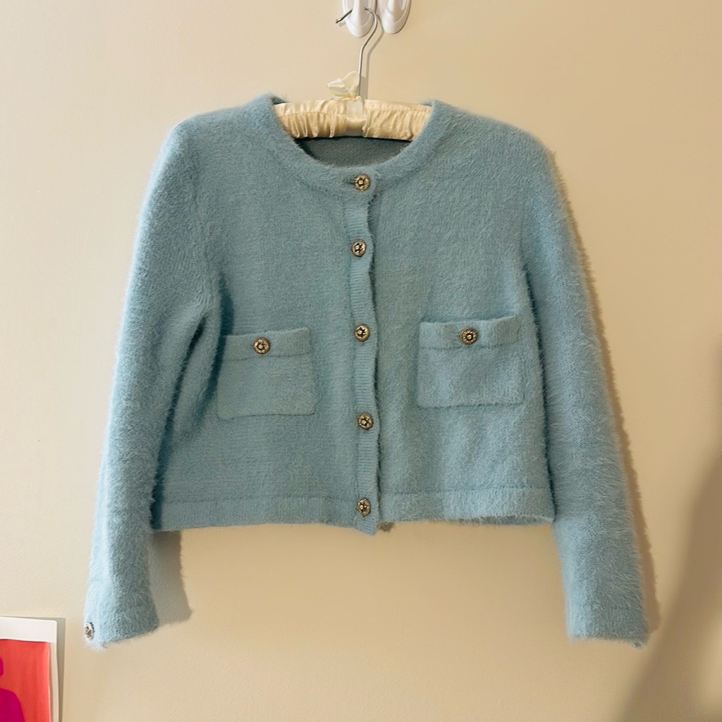 Blue Mink Velvet Small Fragrance Soft Glutinous Sweater Jacket